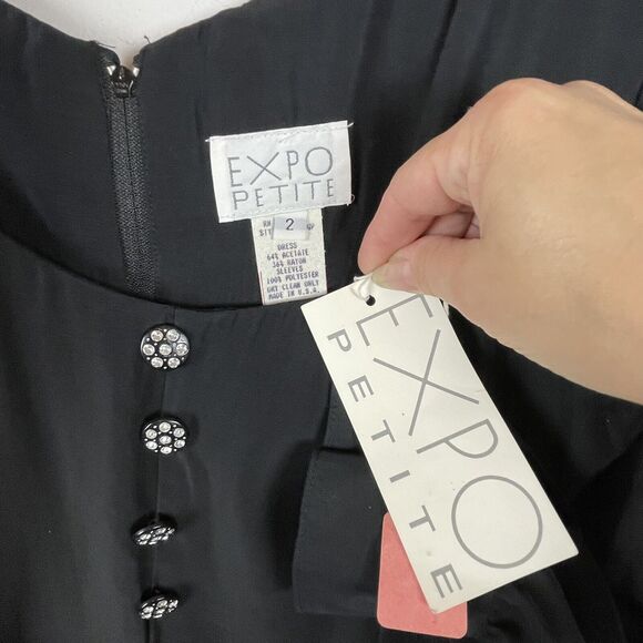 Vintage EXPO Petite Black Jewel Button Wide Leg Jumpsuit NWT Size 2 Made in USA - Picture 6 of 12